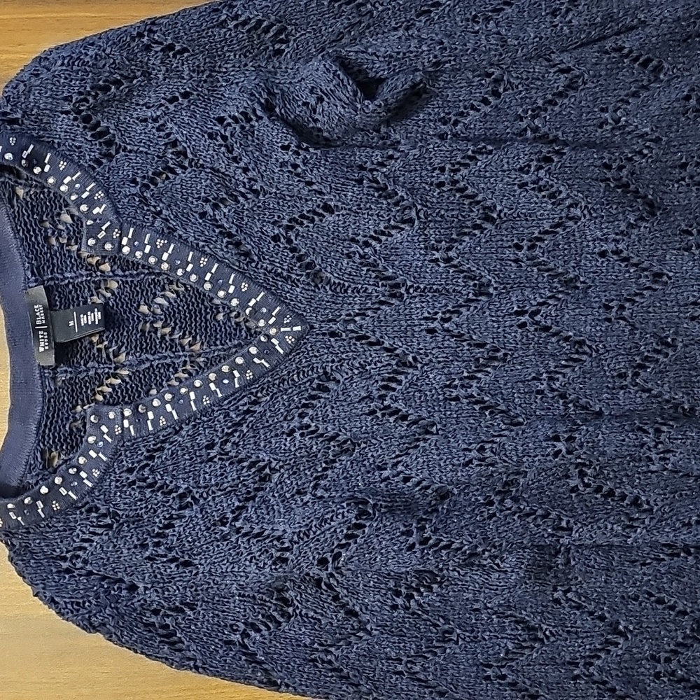 White House Black Market Crochet Navy Sweater Size Medium